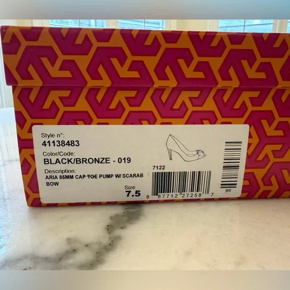 Tory Burch Black and Bronze Beetle Heels Rare - Picture 12 of 12